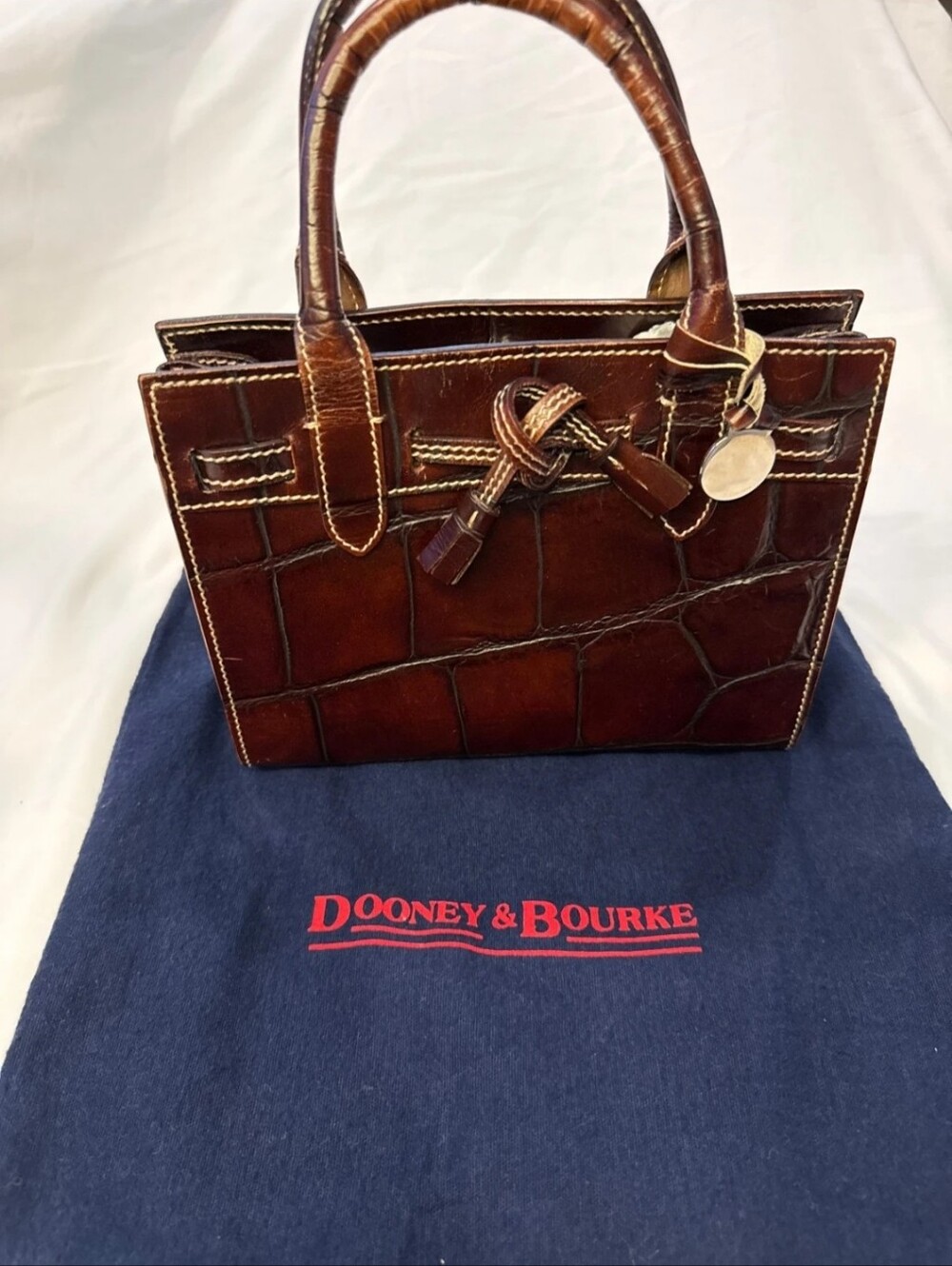 Dooney & Bourke Made In Italy Dark Brown Croc-Embossed Leather Satchel